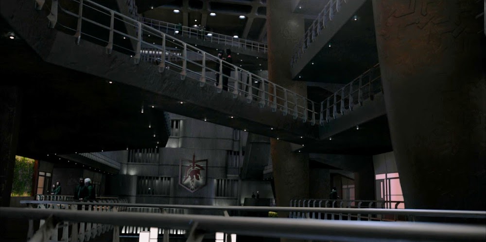 Brutalist Mars colony interior architecture (Asteria Naval Base) in Season 5 of The Expanse