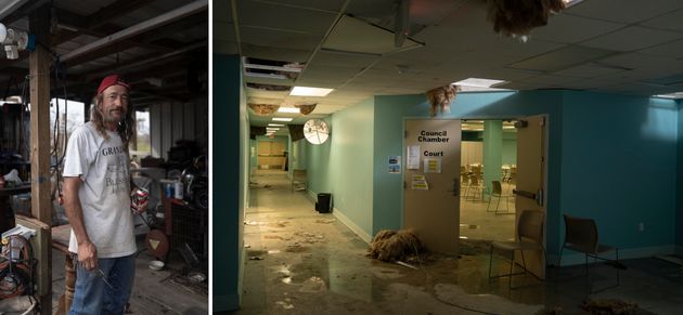 Left: Walker. Right: The aftermath of Hurricane Ida as seen in the Multiplex building on Sept. 8. The...