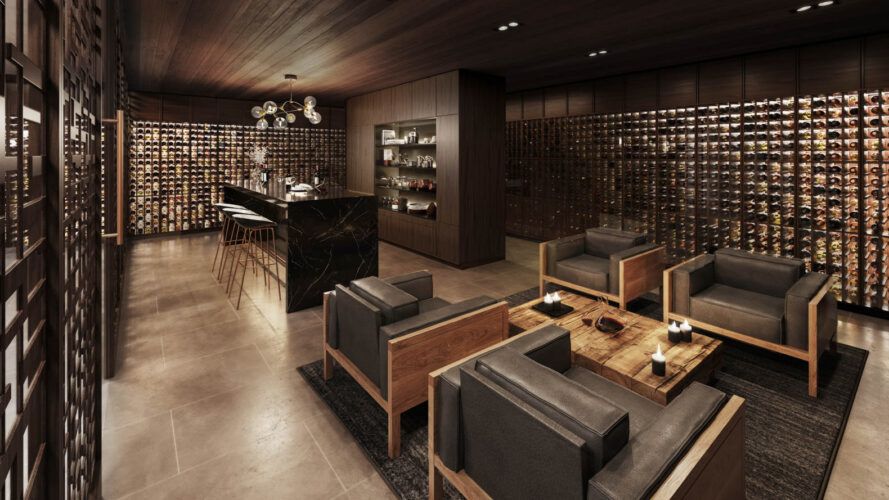 Interior bar area with wine storage