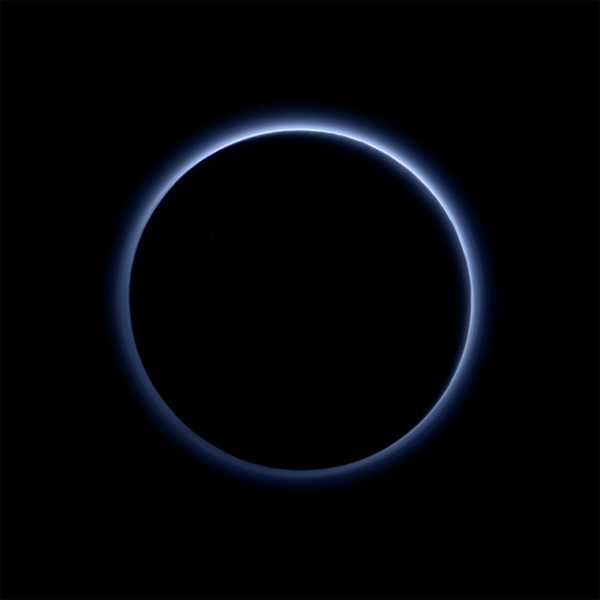 Pluto's atmosphere lit from behind