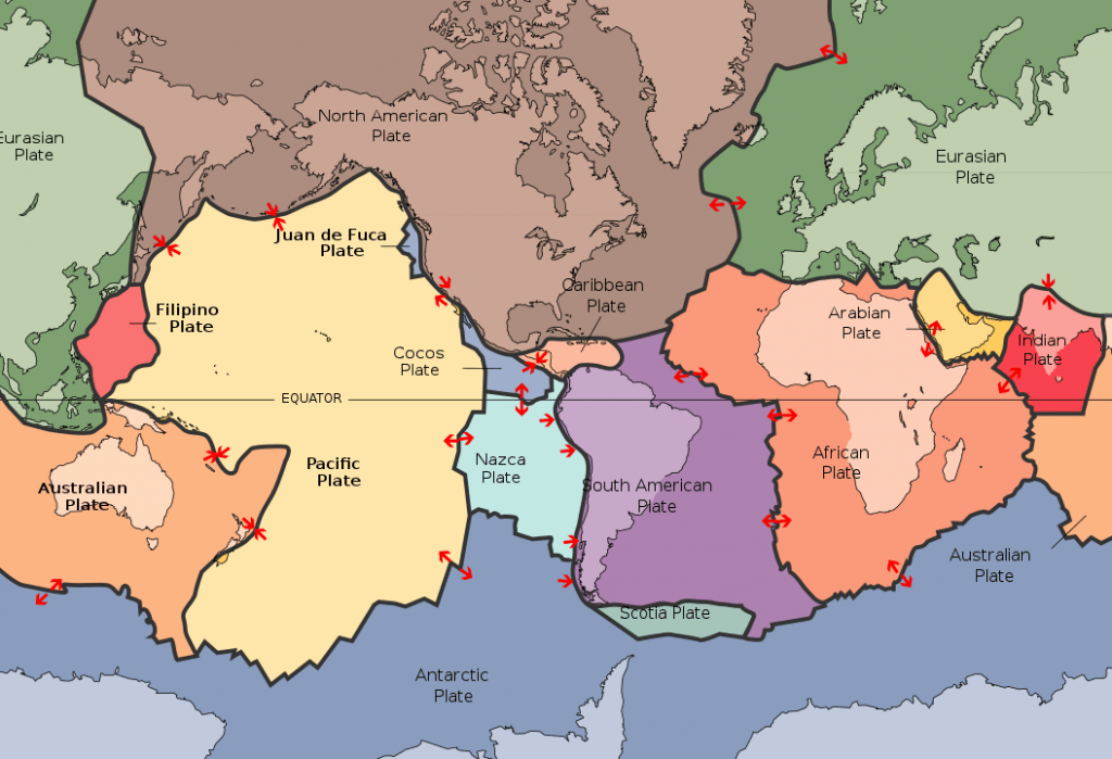 Earth's tectonic plates were mapped in the latter half of the 20th century. Image Credit: By Map: USGSDescription: Scott Nash - This file was derived from:  Tectonic plates.png, Public Domain, https://commons.wikimedia.org/w/index.php?curid=535201